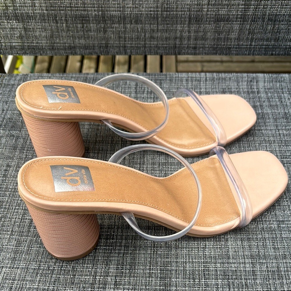 Dolce Vita Women's Nude Clear Strap Block Heel Sandals