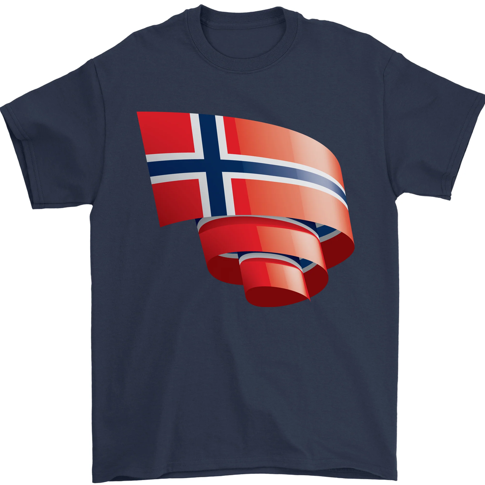 Curled Norway Flag Norwegian Day Football Mens T-Shirt 100% Cotton