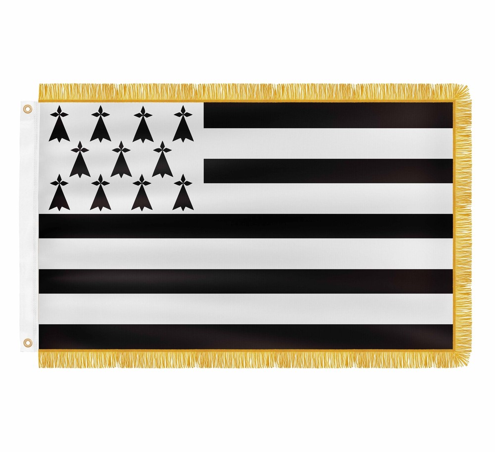 Brittany Golden Fringe Flag 3x5ft French Bretagne Banner 200D Nylon