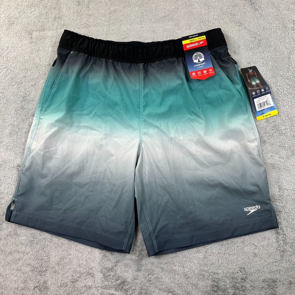 Speedo Men's Swim Trunks Board Shorts Ombré Fade Green Gray 9