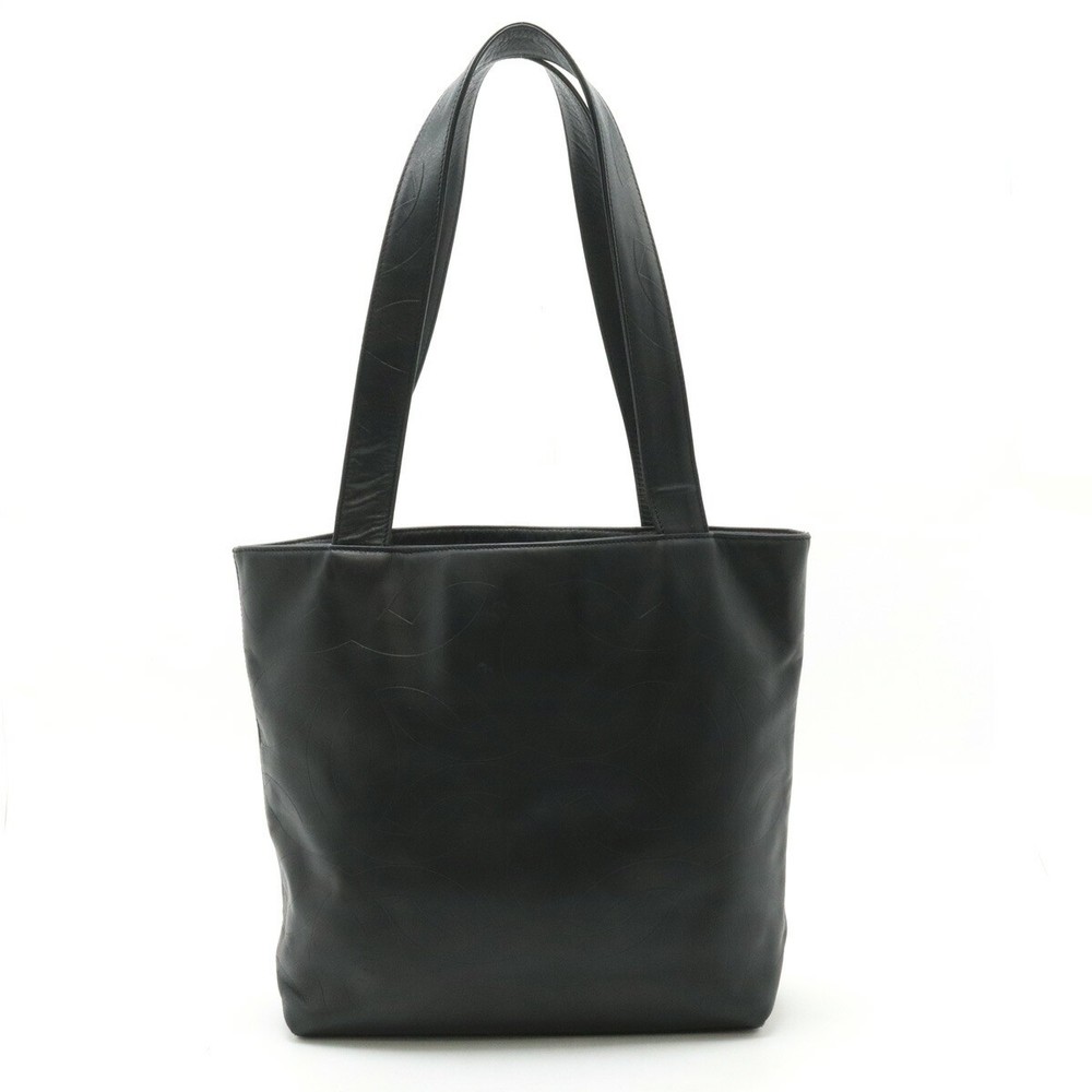 Chanel Coco Mark Tote Bag Leather Black Used Shoulder