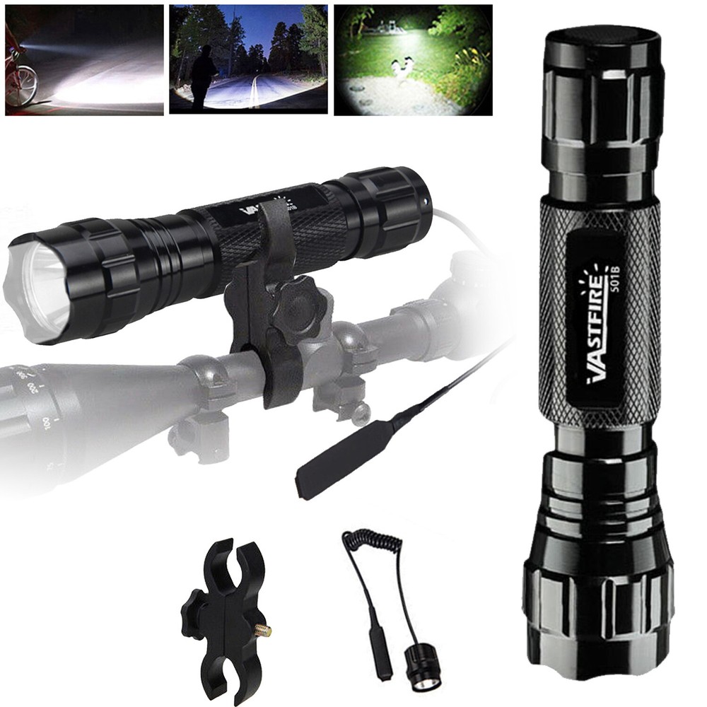 Tactical Gun LED Rechargeable Flashlight w/ Scope Rail Mount Hunting Shooting US