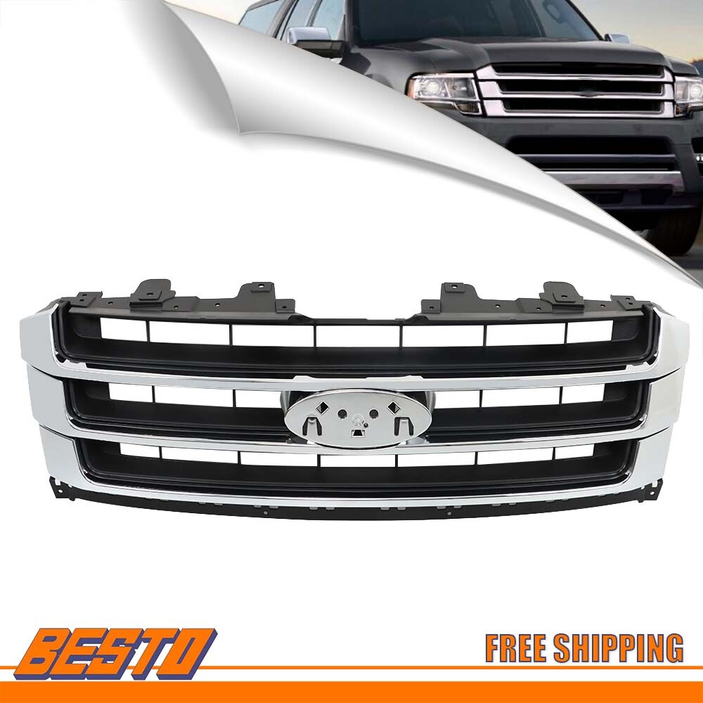 Chrome Front Bumper Grill Upper Grille Assembly For 2015-2017 Ford Expedition