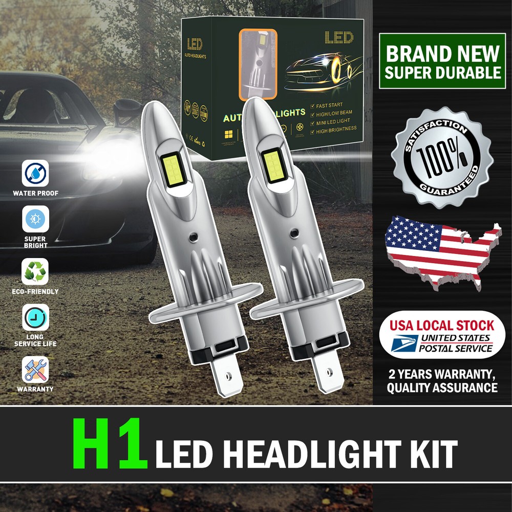 2x H1 LED Headlight Bulbs Conversion Kit High/Low Beam 6000K Super Bright White