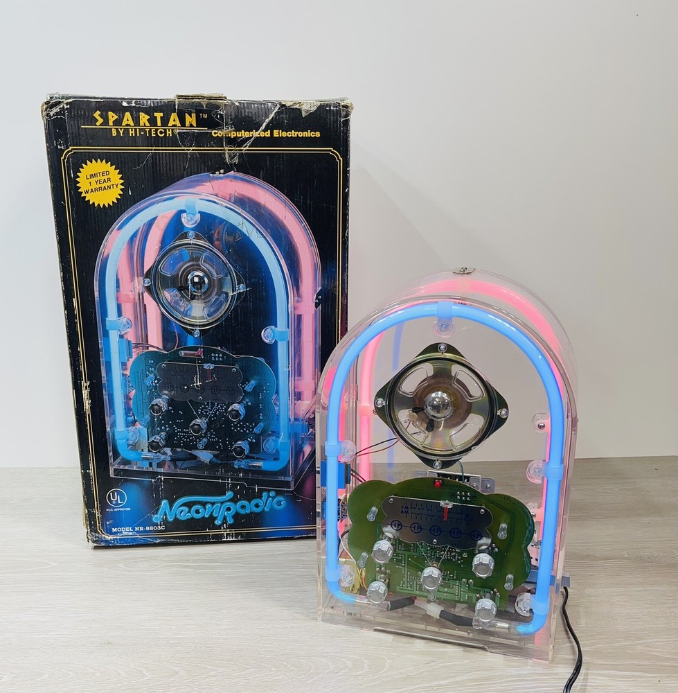 Vintage Clear Acrylic Spartan By Hi-Tech Neon Radio AM/FM Cassette Player Tested