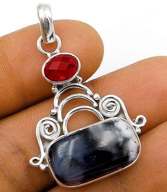 Natural Winter Dendritic Opal 925 Sterling Silver Pendant Jewelry @10-9