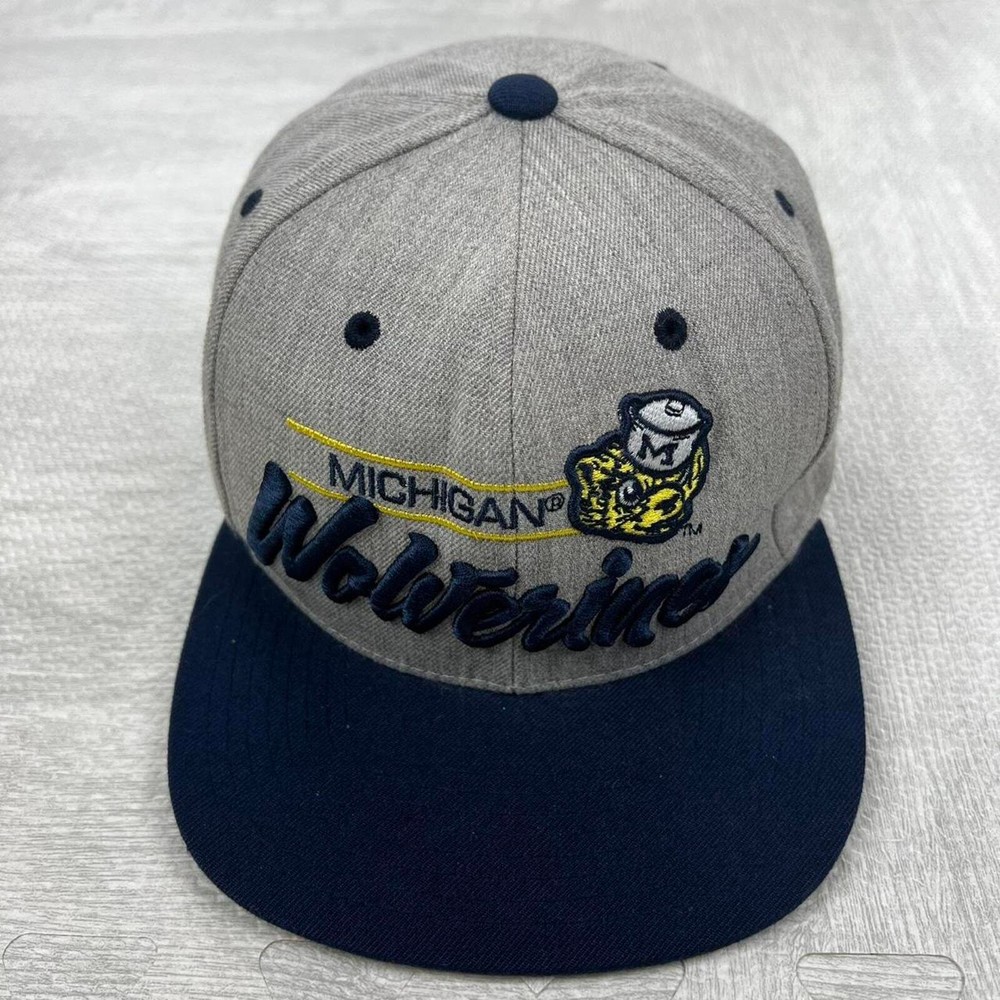 Vintage 90s Michigan Wolverines Snapback Hat Grey Blue NCAA College