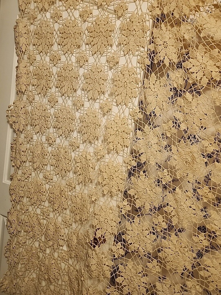 Handmade Ivory Cotton Crochet Lace Tablecloth or Bedspread 102x72 Inches
