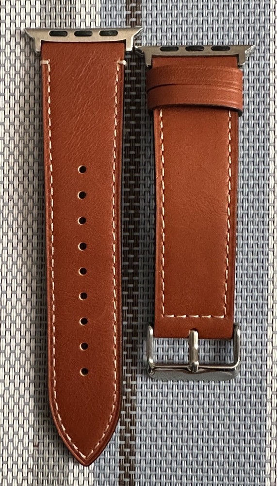 Chestnut Brown Vegetable Tanned Leather Apple Watch Strap seri 8 sport