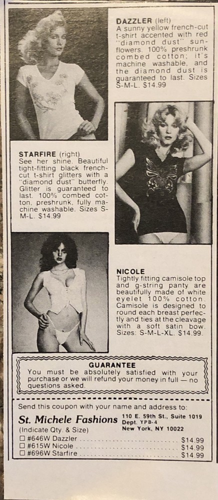 PRINT AD 1980 St Michele Fashions New York City Tops Panties 2.5”x5.5”