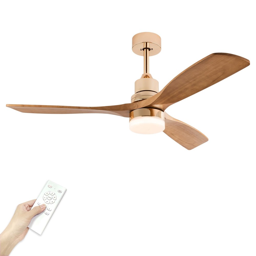 Modern Indoor Ceiling Fan with Light, Remote, 3 Solid Wood Blades, 6 Speeds