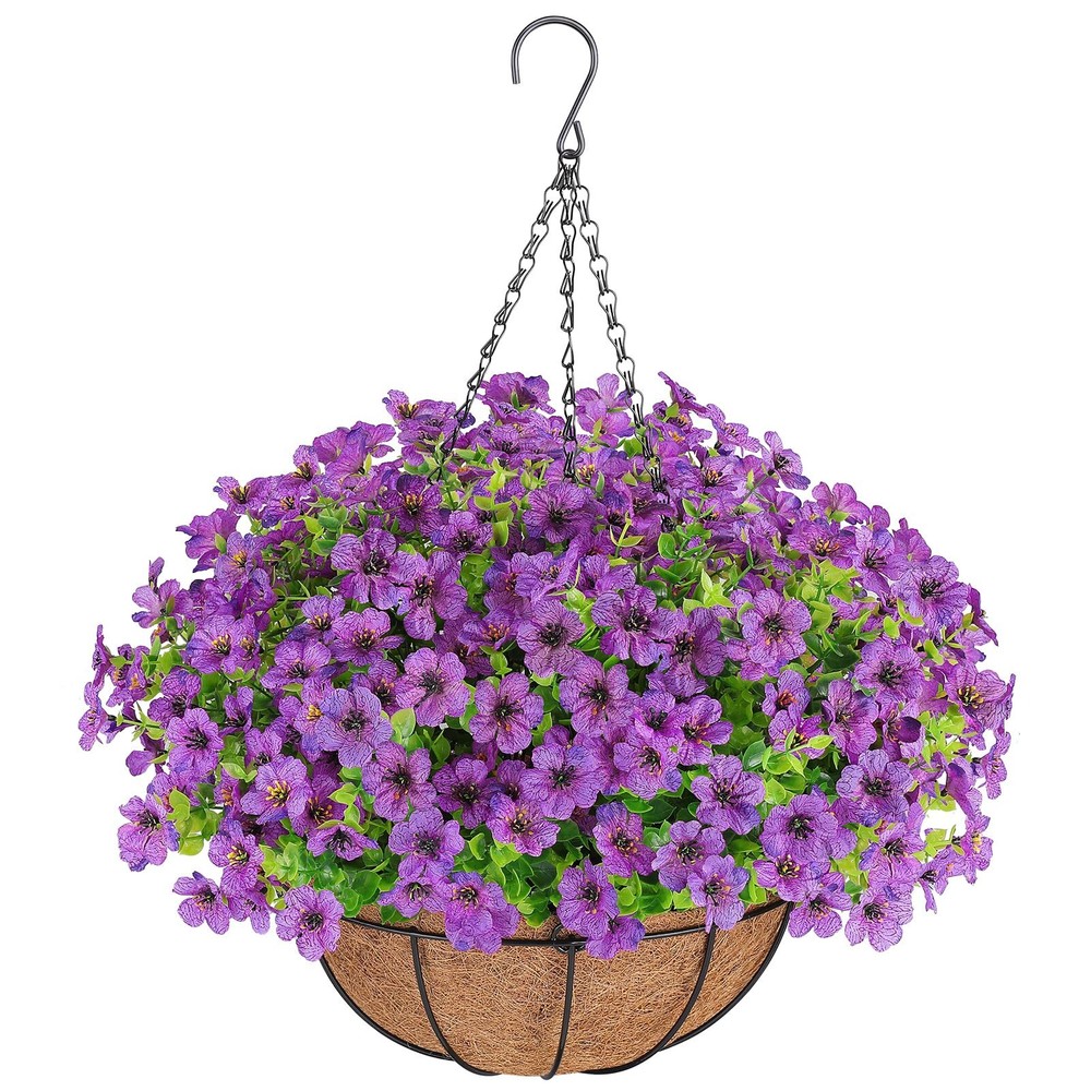 Artificial Hanging Flower Plants in Decorative Basket for Outdoor Indoor Decor
