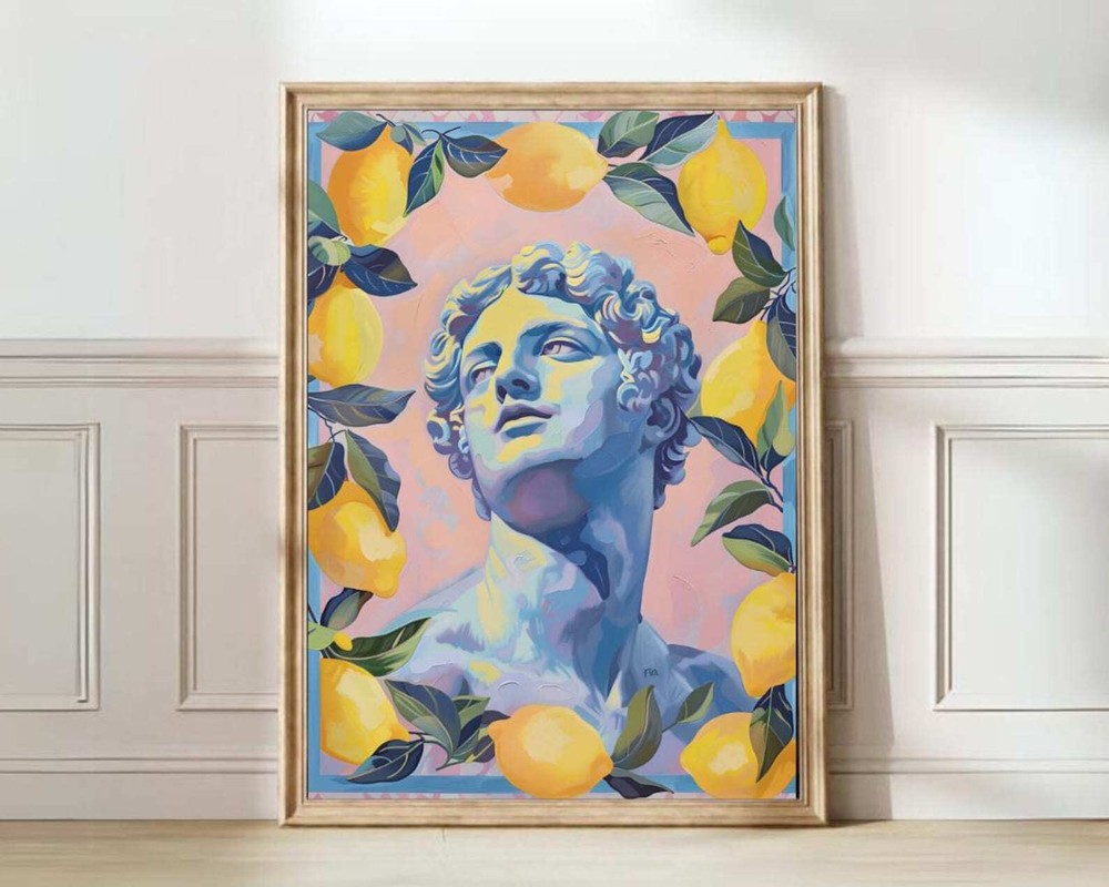 Greek God Print Greek Statue Painting David Print Colorful Illustration Henri