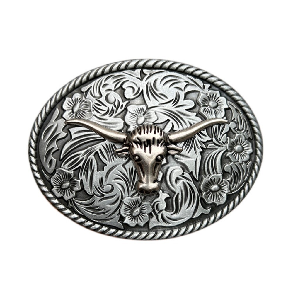 Western Belt Buckle for Men & Women Cowboy Rodeo Vintage Style Wear Floral Bull