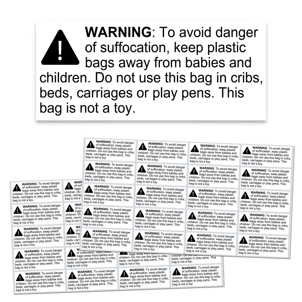 Rectangular Suffocation Warning Labels 2.4x1 Inch Pack of 1000