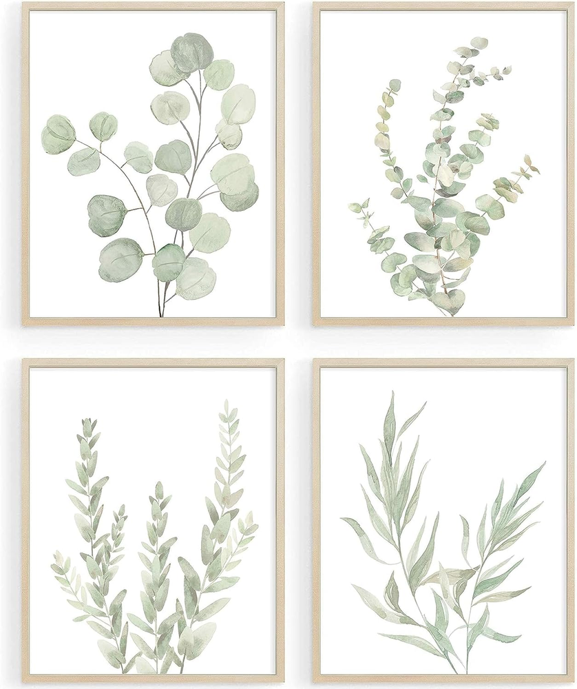 Botanical Boho Bathroom Decor Wall Art Prints, UNFRAMED Sage Green Plants Decor