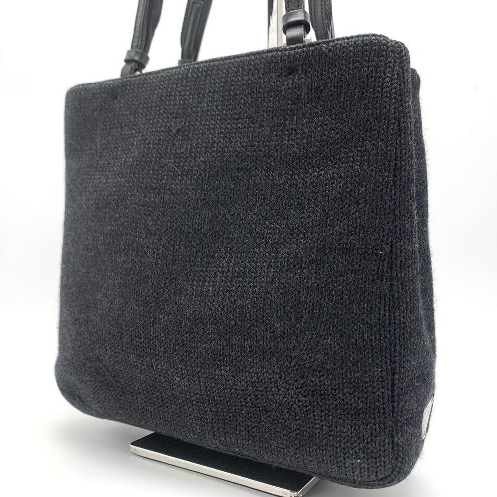 Prada Rare Wool Knit Tote Bag with Triangle Logo Preowned
