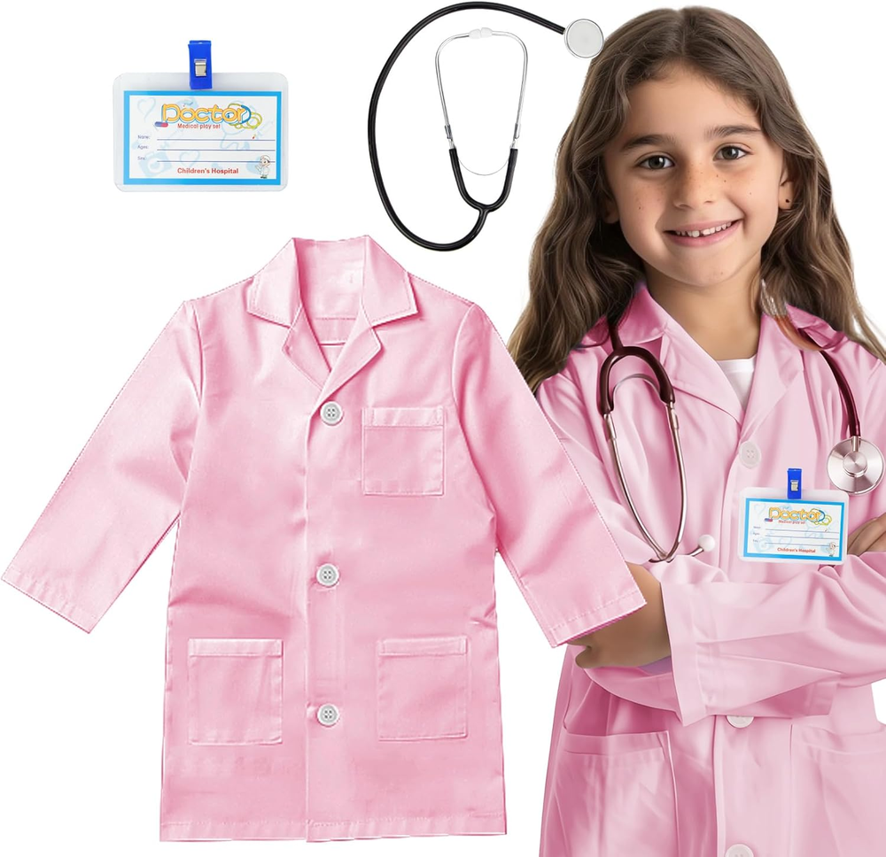 Riorand Kids Doctor Lab Coat Costume Set with Role Play Accessories for Boys and Girls