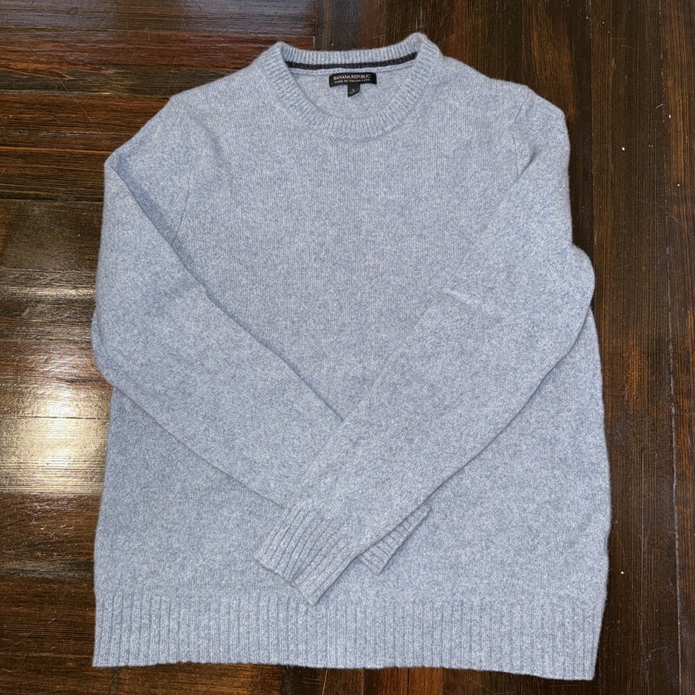 Banana Republic Crewneck Sweater Merino Wool Italian Yarn Men's L Light Blue
