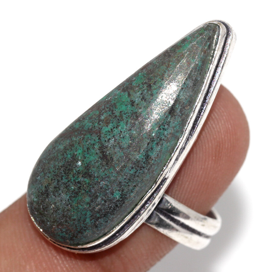 925 Silver Plated Handmade Chrysocolla Ethnic Ring Size US 8 JW