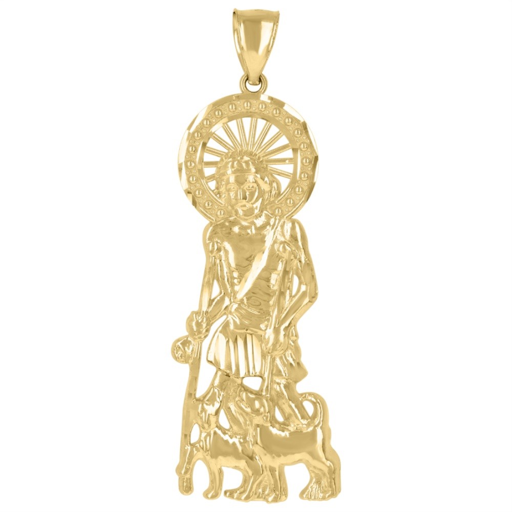 10K Yellow Gold St Lazarus Religious Charm Pendant for Men 4.9g 60mm