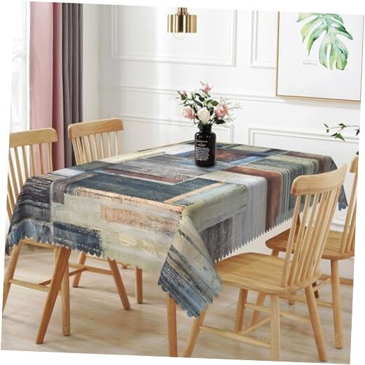 Abstract Art Painting Tablecloth Blue Brown Grey Patchwork 60x102inches #4