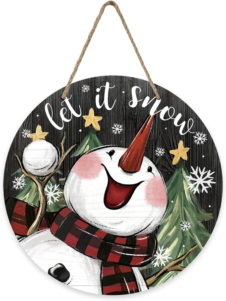 Let It Snow Decor Snowman Door Sign Front Door Decor Wall Hanging Decoration