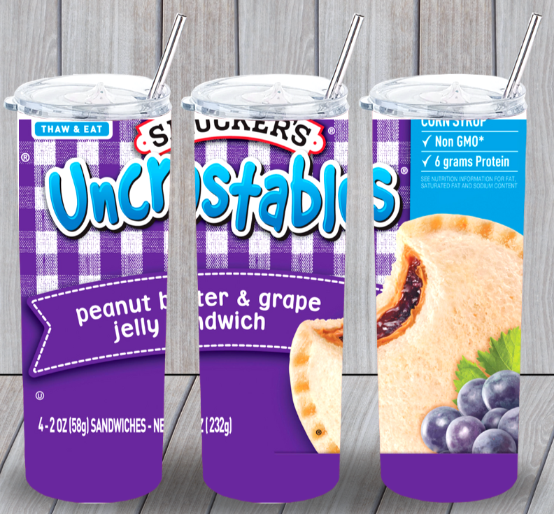 Uncrustables Grape Multicolor 20oz Insulated Tumbler Lid Plastic Straw New