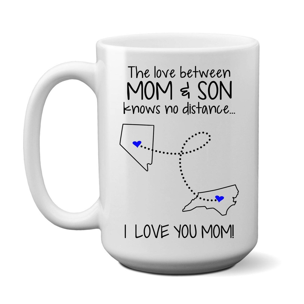 Mom Son Gift State To State Mug Coffee Mug Moving Away Gift The Love Between Mom