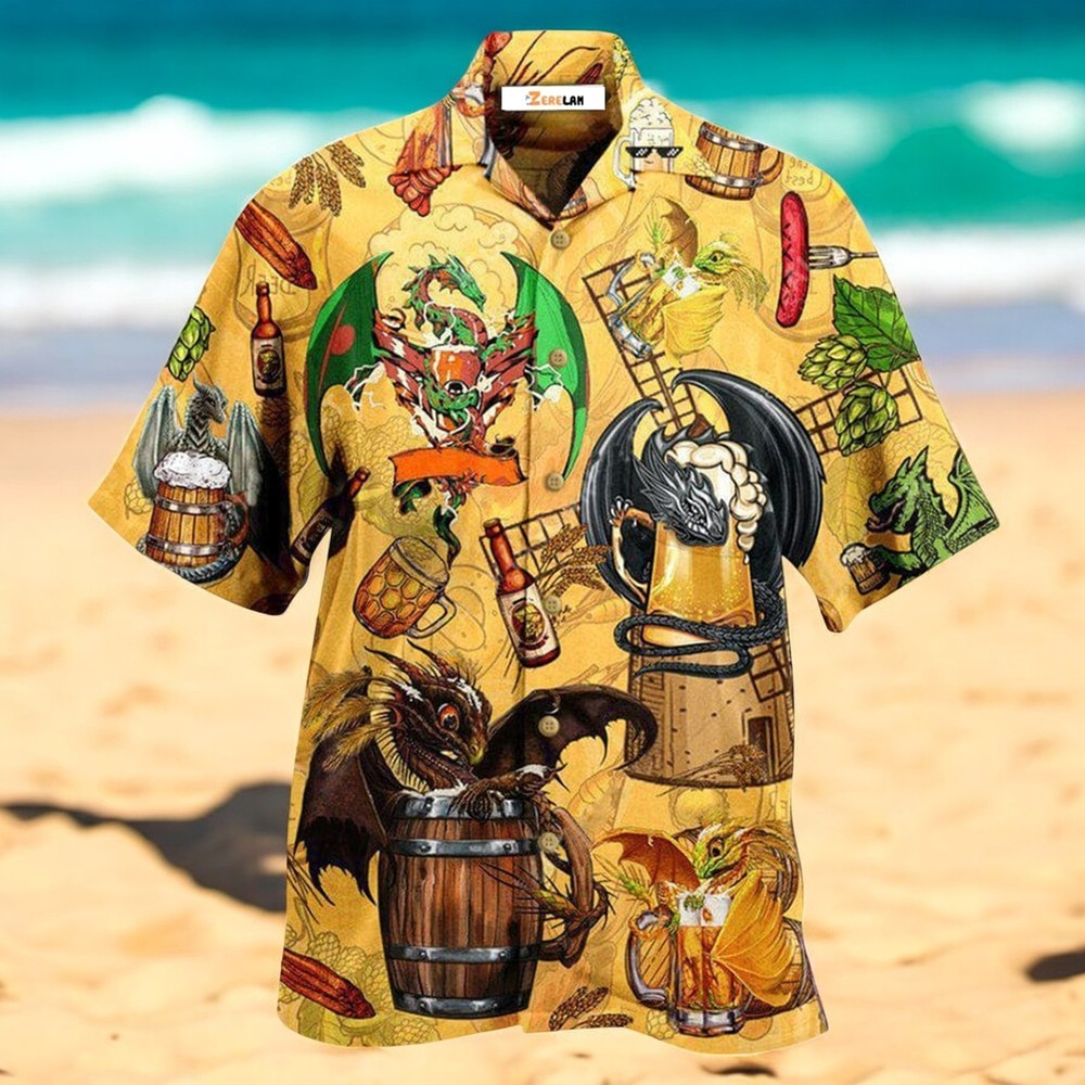 Beer Dragon Drunkgon Loves Beer Hawaiian Shirt For Men US Size Summer Style Nee