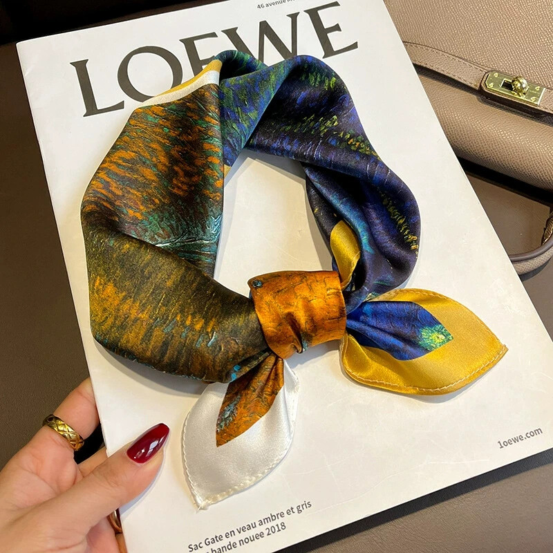 Vintage Oil Painting Silk Scarf 21 Inch Square Women's Neckerchief Wrap