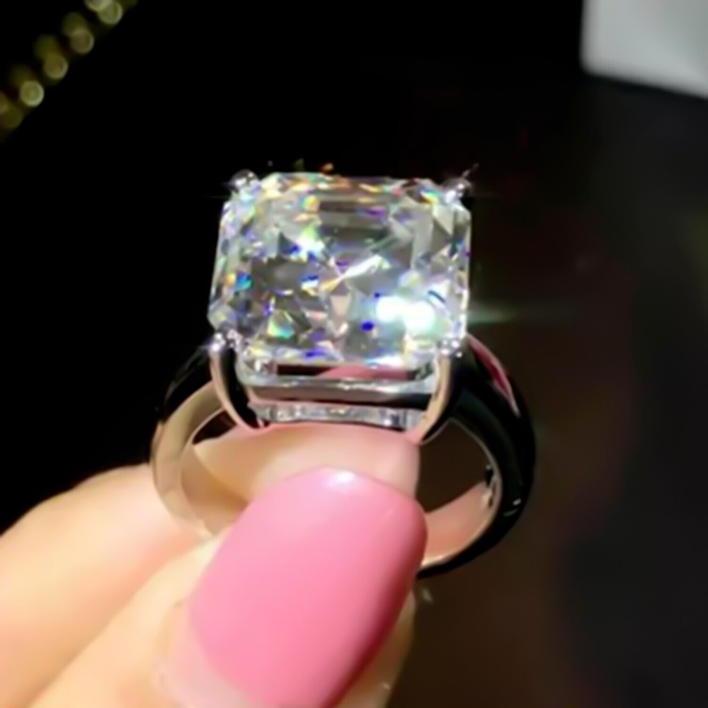 Certified Natural 7.5ct VS1/Asscher/White Diamond Ring 925 Sterling Silver