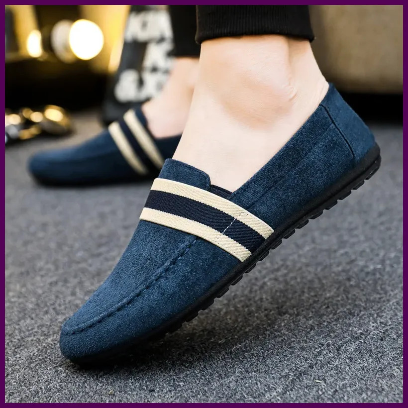 Men Shoes Black Blue Loafers Slip on Male Footwear Adulto Driving Moccasin Soft