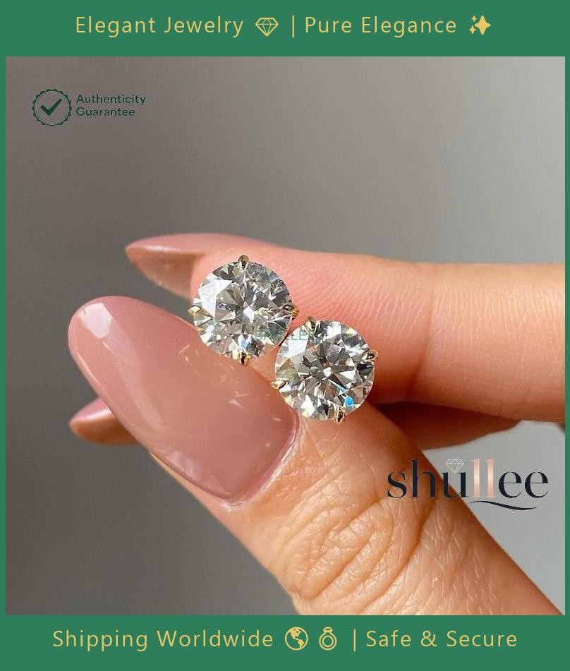 Best Seller ! Round Lab Grown Diamond Stud Earrings 18k Yellow Gold