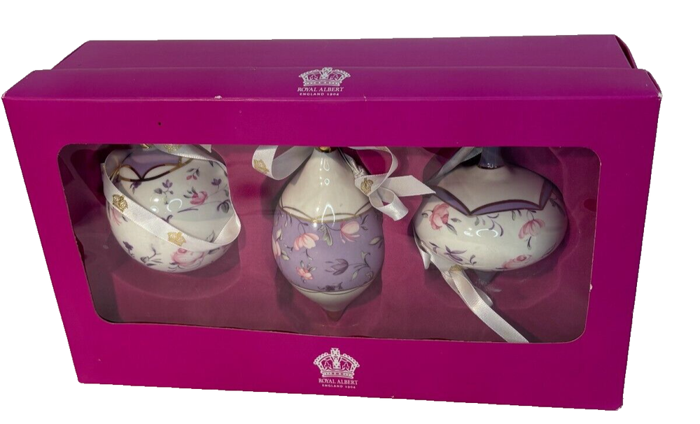 Royal Albert Christmas Ornaments Set of 3 Bone China England Boxed Holiday Decor 652383741386