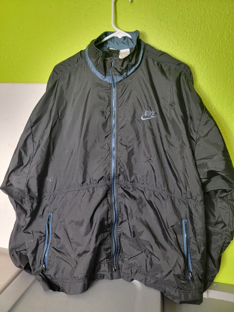 Vintage 90s Nike Sportswear Windbreaker Jacket Full Zip Black Blue XL