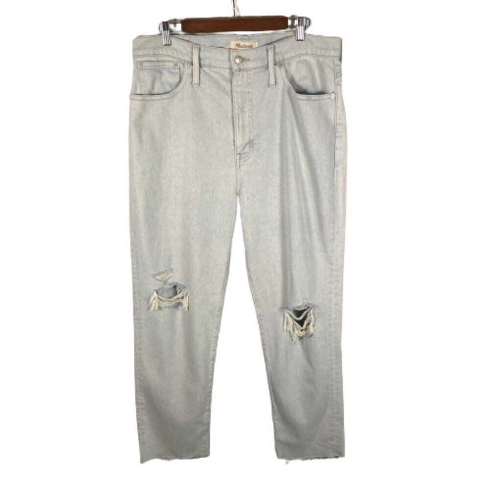 Madewell Womens The Mom Jean High Rise Jeans Sz 33 Light Wash 90s Y2K Distressed