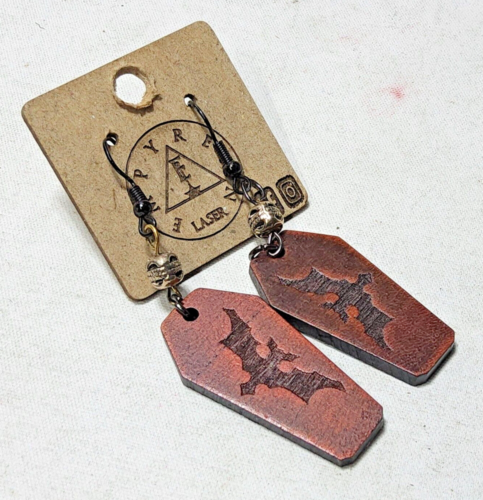 Laser engraved cut bat earrings hallowen custom art horror fashion red black