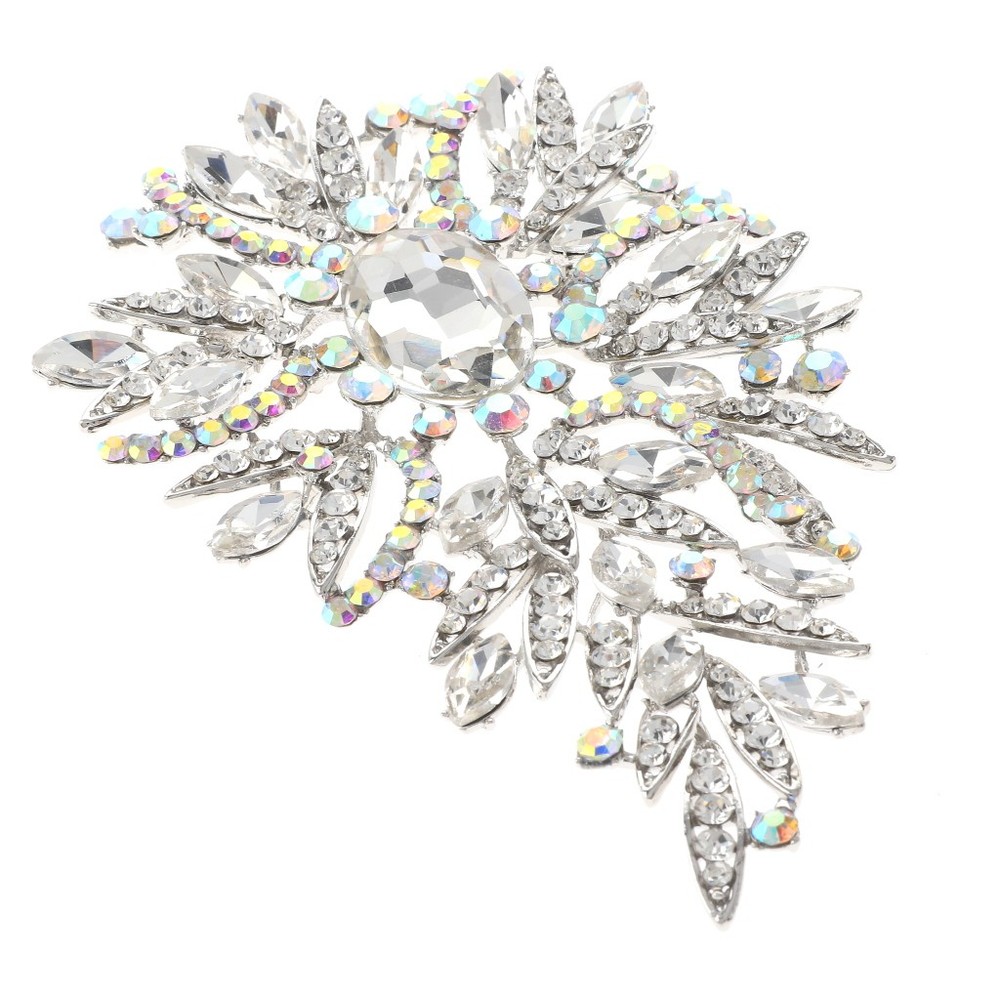 Silver Tone Alloy Metal Extra Large Crystal Flower Brooch P1573-SAB