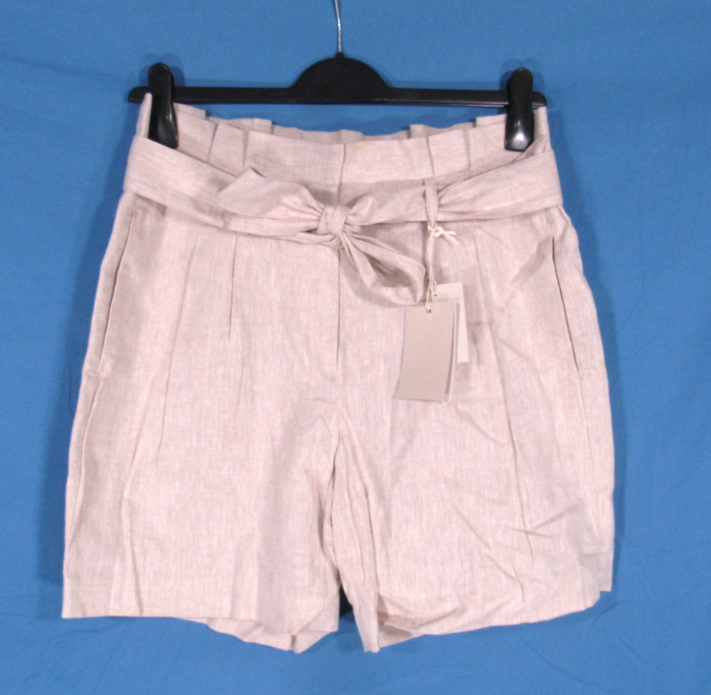 NWT BODEN Oatmeal LINEN BLEND High-Rise TIE BELT Side Pockets PAPERBAG SHORTS 8