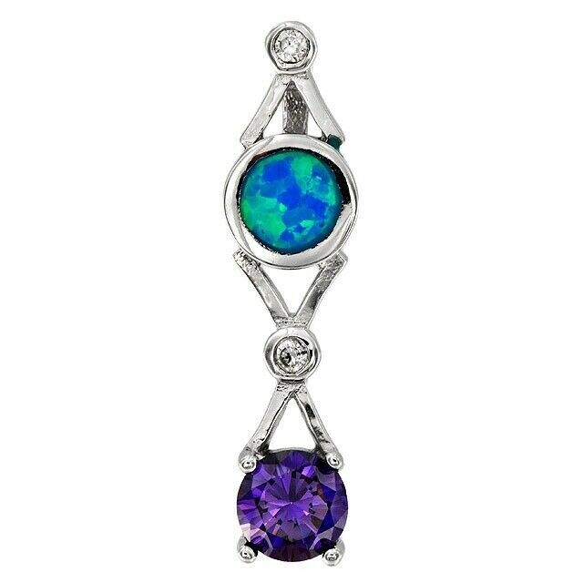 1CT Amethyst & Australian Opal Inlay 925 Sterling Silver Pendant OE3