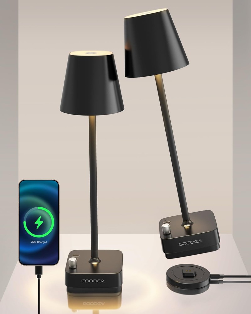 2-Pack Cordless Table Lamp with Charging Base, Rechargeable 6000mAh Battery
