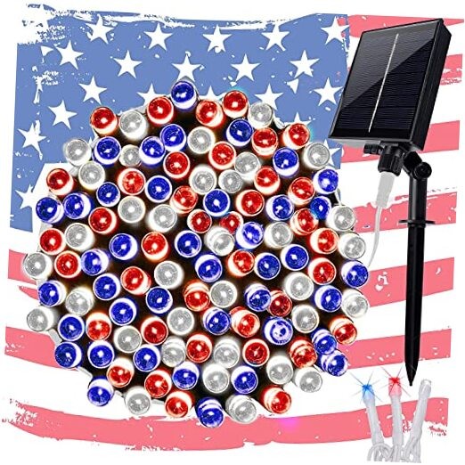 98FT Solar String Lights - 300 LED, 8 Modes, Blue Red White, Solar Powered