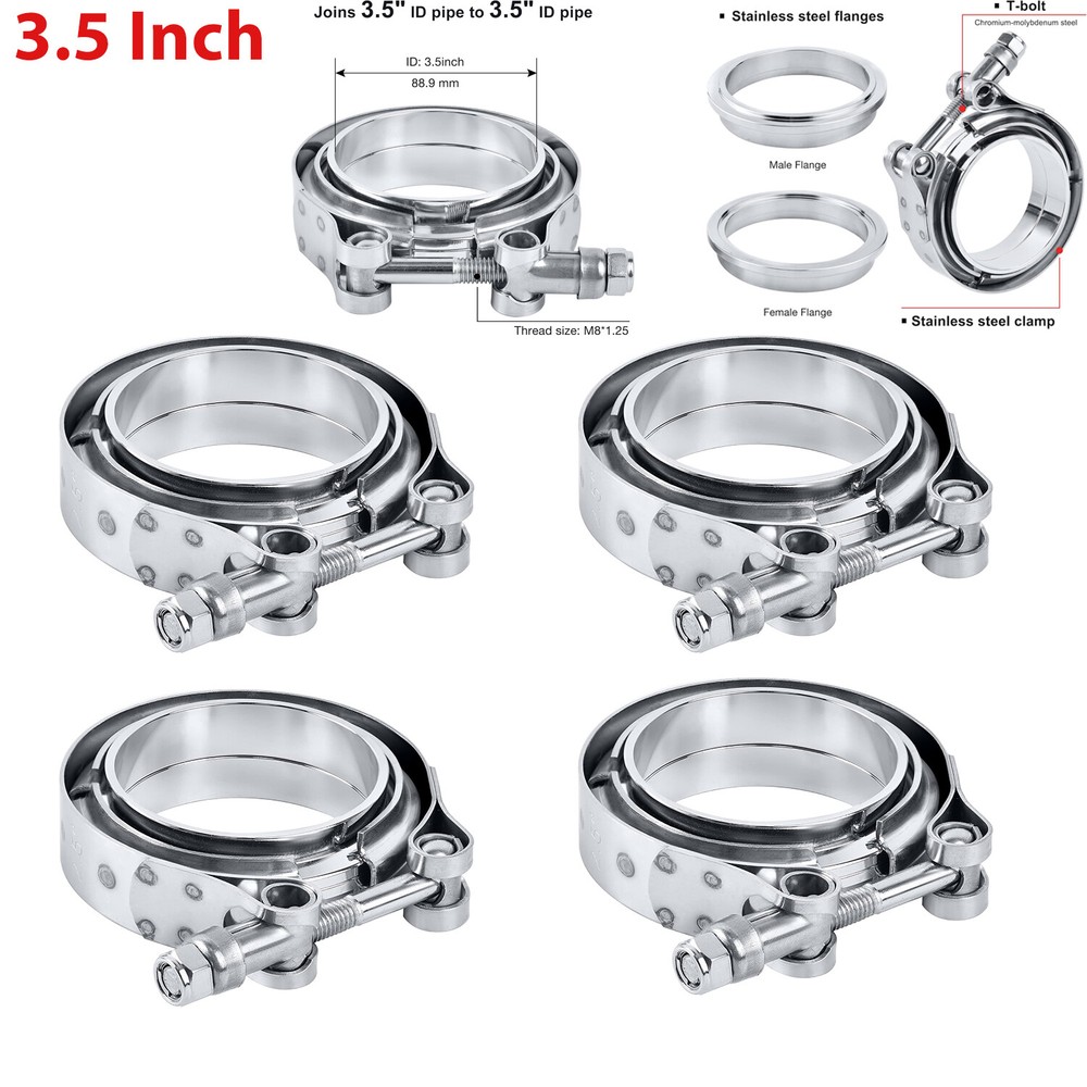 3.5 Inch V-Band Flange and Clamp Kit Stainless Steel Exhaust 4pc Set
