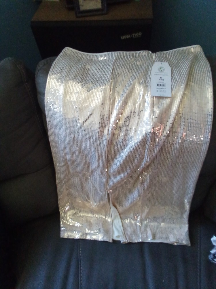 NWT Time and Tru Womens Champagne Midi Sequin Skirt with Side Slit  
