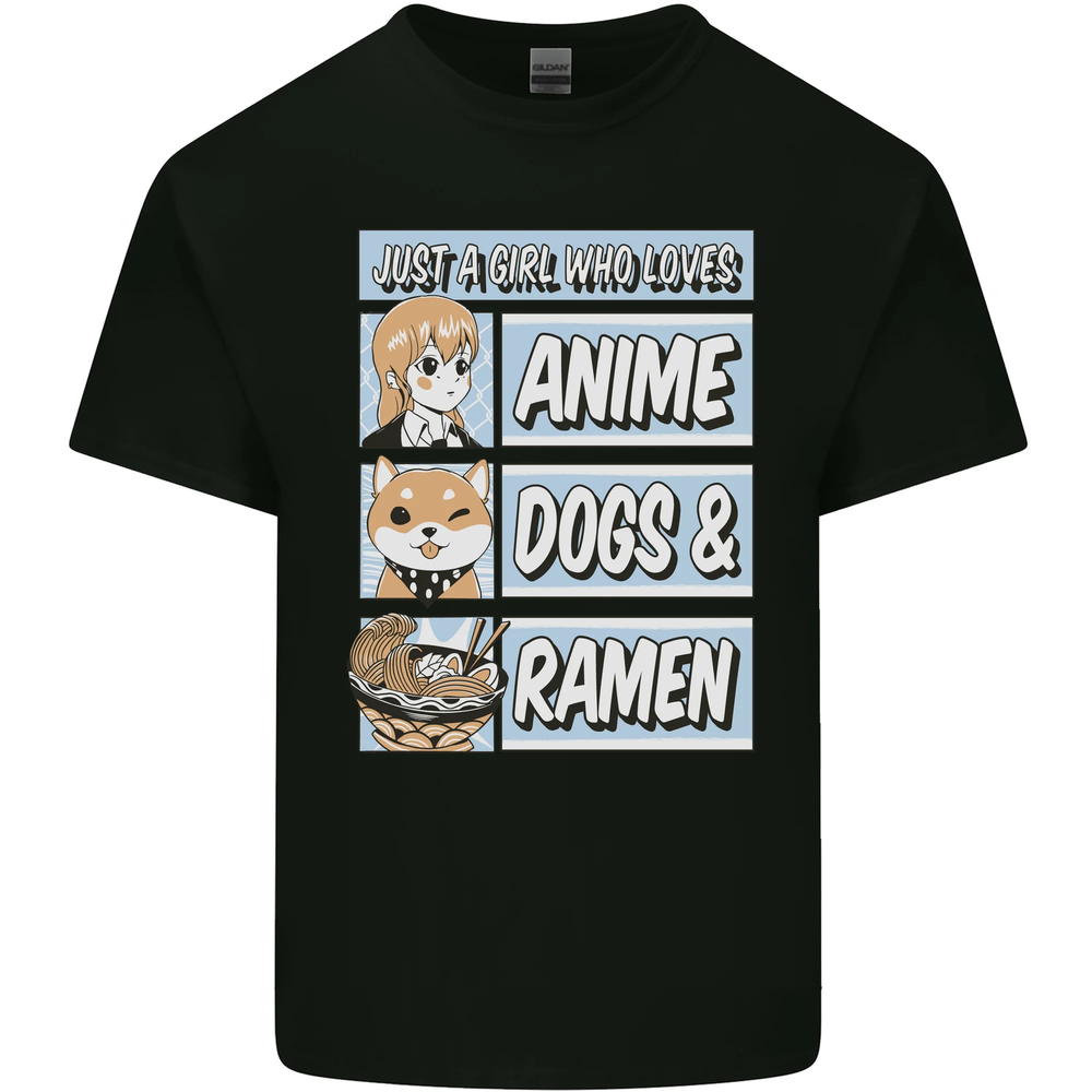 A Girl Who Loves Anime Dogs & Ramen Mens Cotton T-Shirt Tee Top