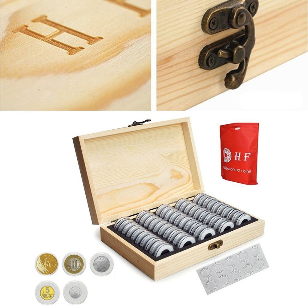 Wooden Coin Storage Box Holds 30 50 or 100 Coins Antioxidative Solid Collection Case