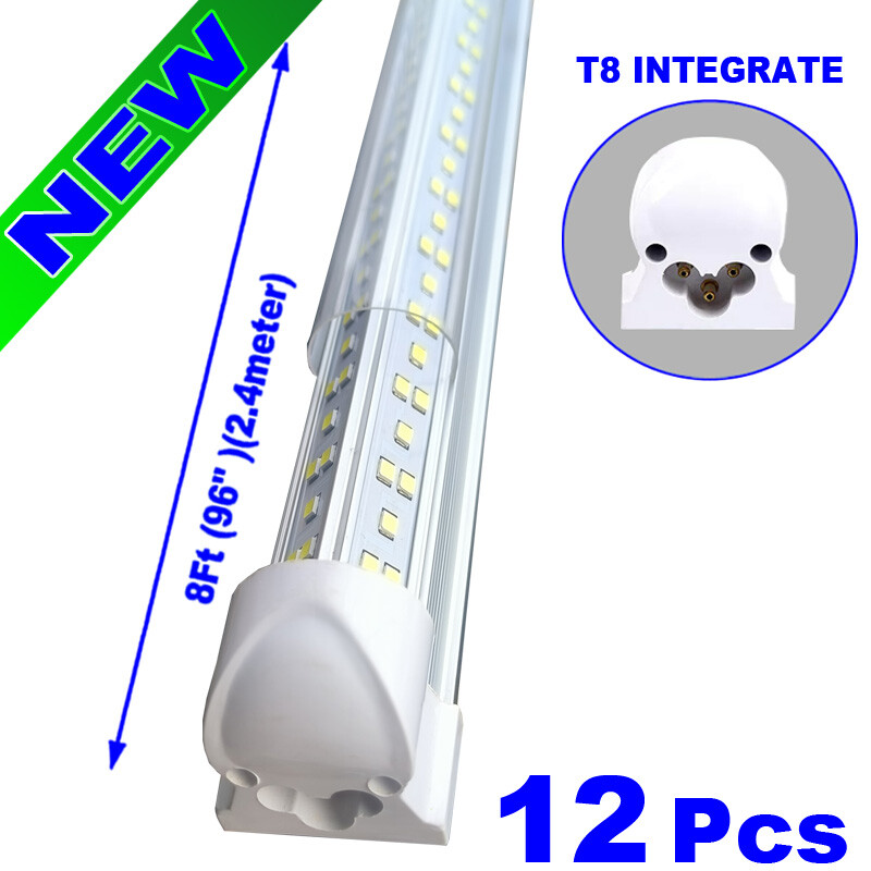 12-Pack 8ft LED Shop Light 144W Linkable Ceiling Tube Fixture Daylight 6500K