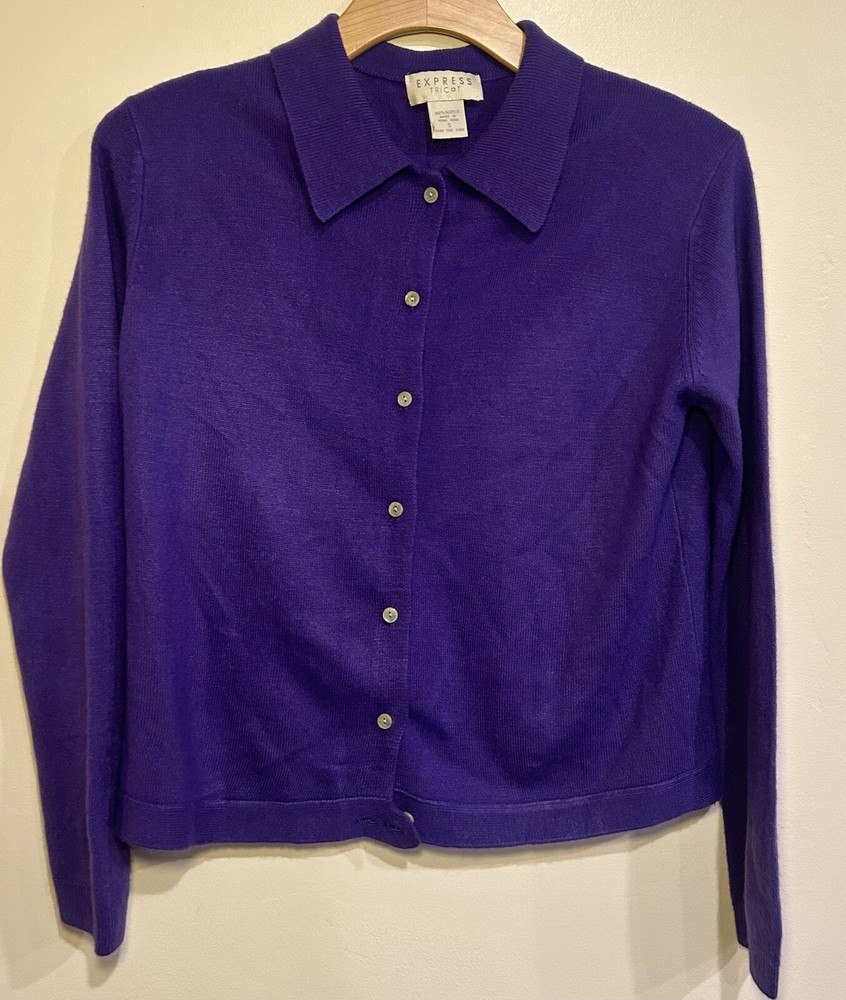VTG Express Tricot Purple Button Down Cardigan Size Small