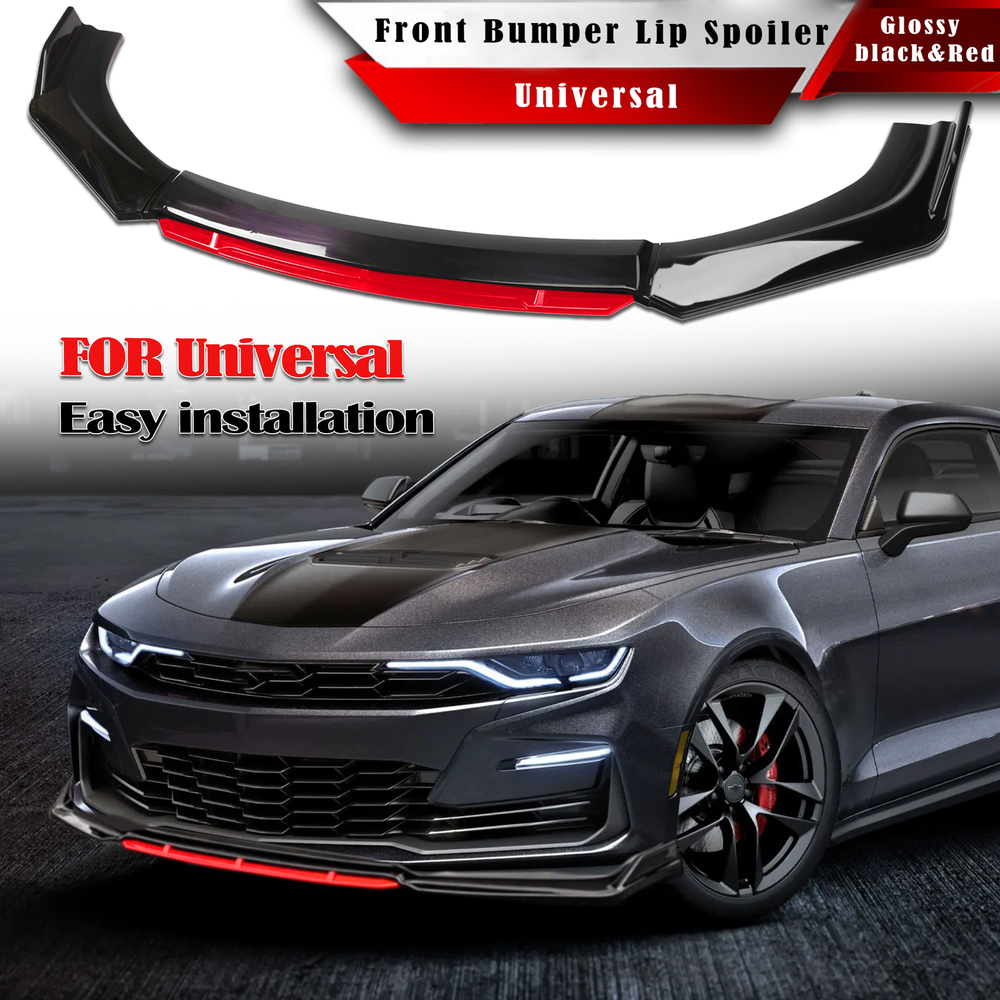 For Universal Car Front Bumper Lip Spoiler Lower Splitter Black+Red